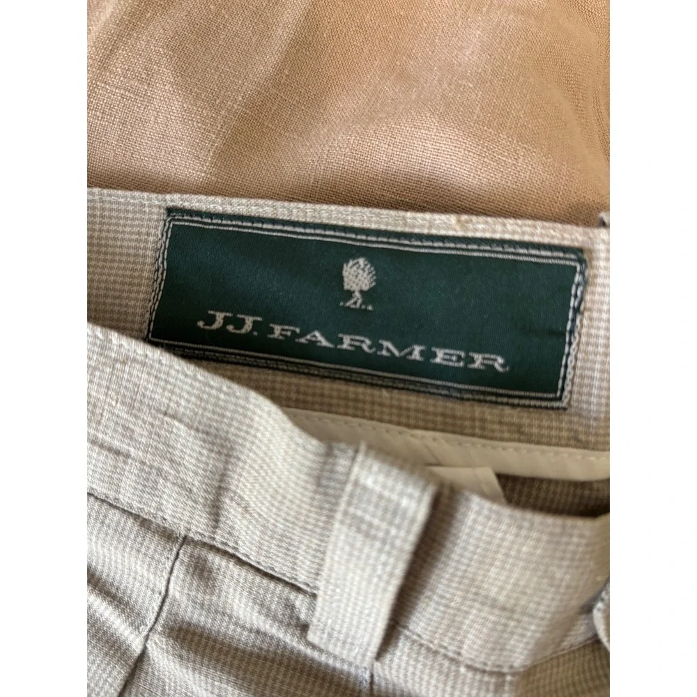 JJ Farmer 32x33 Pleated Cotton Linen Blend Trousers Beige Khaki Cuffed Pants